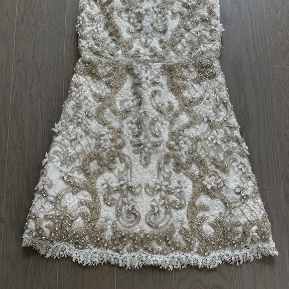 Alice + Olivia PRIA White Beaded Rhinestone Crystal Mini Dress Lace - Size 2 - Picture 6 of 14